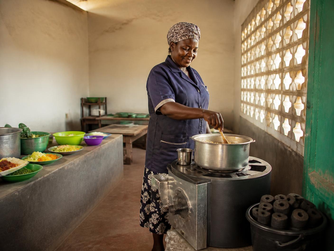 Clean briquette cooking in a Kenyan community kitchen